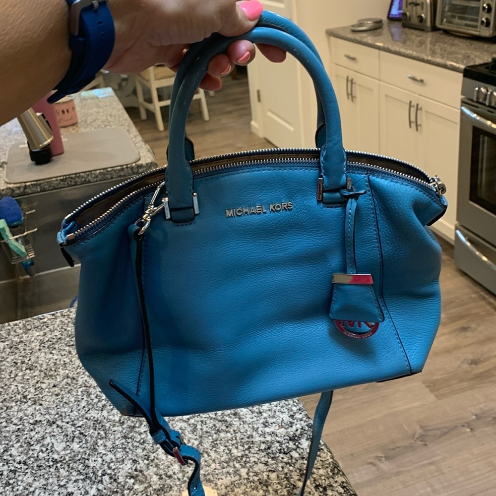 Michael Kors blue leather satchel 12 x 8